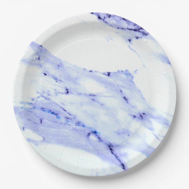 Plato De Papel Mármol azul y blanco (Anverso)