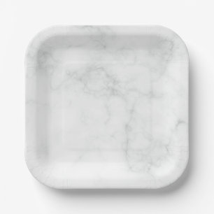 Plato De Papel Mármol Blanco Moderno