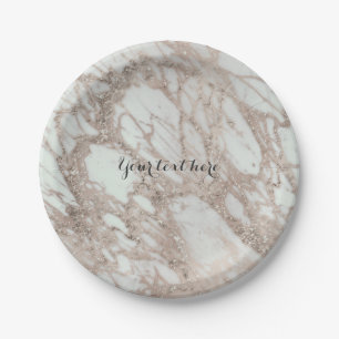 Plato De Papel Mármol Glam Rosa Rosa Oro Plata Estilo de Diseñado