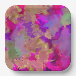 Plato De Papel Mármol rosa, violeta y dorado