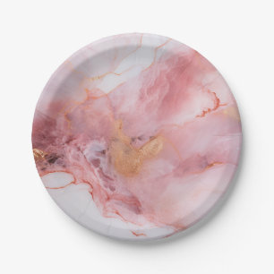Plato De Papel Mármol rosa y dorado elegante