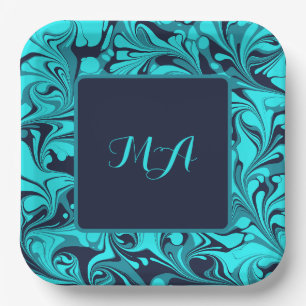 Plato De Papel Mármol turquesa