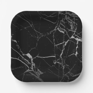 Plato De Papel Mármol venoso negro y plateado