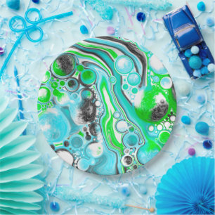 Plato De Papel Mármol verde anime y azul como torbellinas
