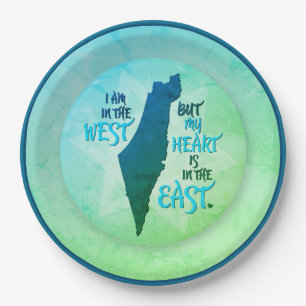 Plato De Papel Mármol verde mi corazón está en el este de Israel