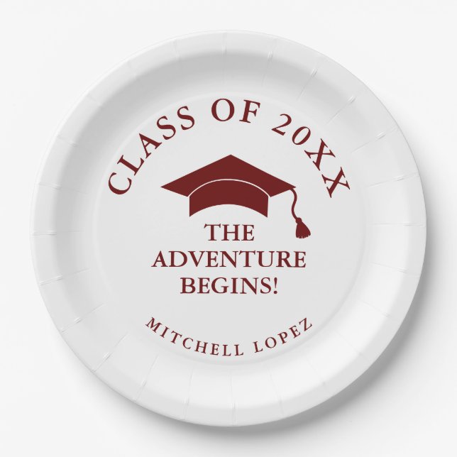 Plato De Papel Maroon Adventure comienza la graduación (Anverso)
