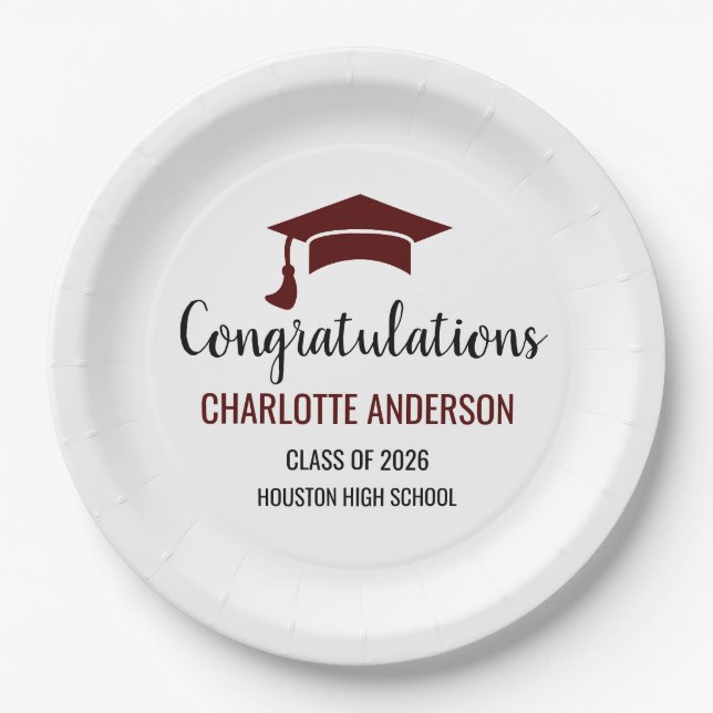Plato De Papel Maroon Congrats Graduation (Anverso)