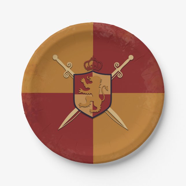 Plato De Papel Maroon & Gold Royal Knight Griffin Shield Fiesta (Anverso)