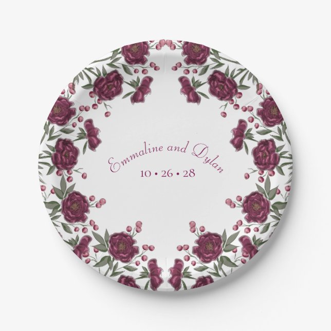 Plato De Papel Maroon Rose Wedding (Anverso)