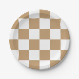 Plato De Papel Marrón camello/ Cuadros blancos