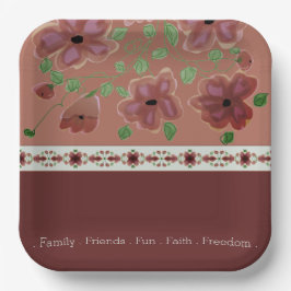 Plato De Papel Marrón con floral elegante