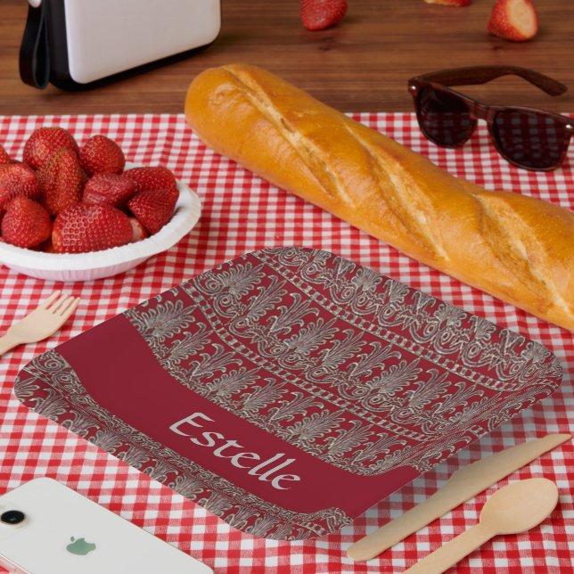 Plato De Papel Marrón de motivos decorativos de Gray Victorian (Picnic)