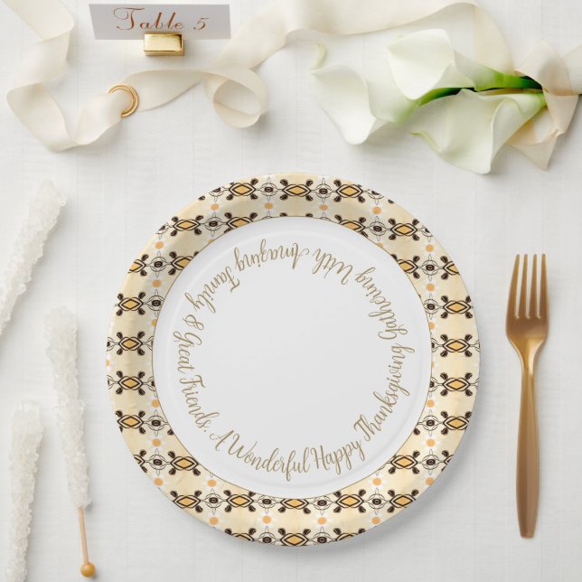 Plato De Papel Marrón Rusto con patrón (Boda)