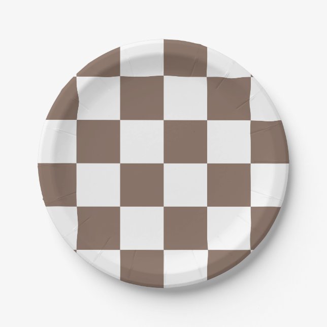 Plato De Papel Marrón Taupe/Cuadros Blancos (Anverso)