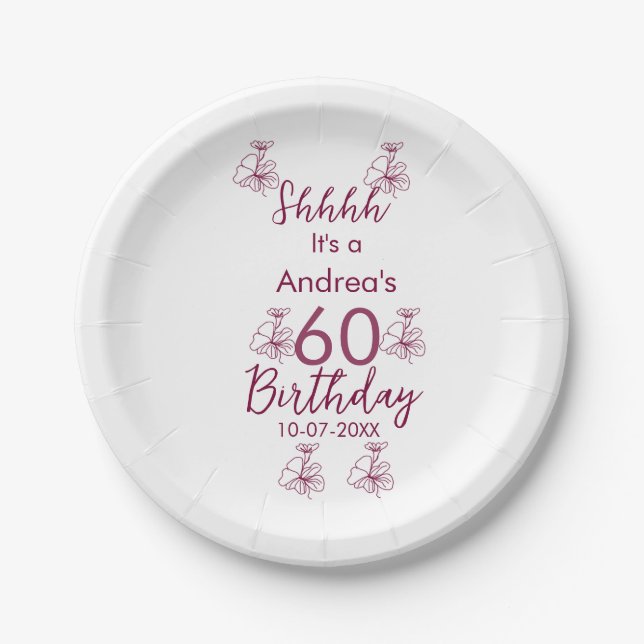 Plato De Papel Marron white mauve shhhh nombre floral de 60 años (Anverso)