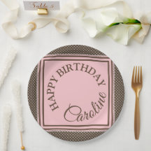 Plato de papel marrón y rosa elegante