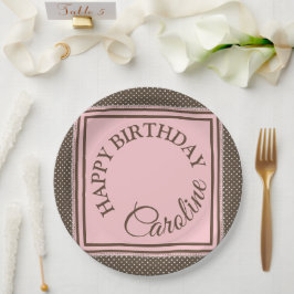 Plato de papel marrón y rosa elegante