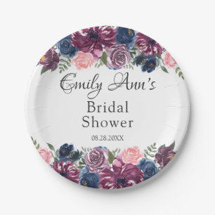 Plato De Papel Marsala Rubor Pink Navy Peony Shower