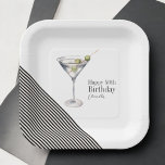 Plato De Papel Martini Cocktail 40th Birthday Fiesta Paper Plates<br><div class="desc">Un sofisticado diseño para celebrar los 40 años con un fiesta de cócteles, un fiesta de cena o un festín de cumpleaños con esta moda, el elegante diseño del bar martini de cumpleaños puede ser personalizado para cualquier edad. Junto con el gráfico martini y aceitunas, un abanico de delgadas franjas...</div>