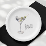Plato De Papel Martini Cocktail 60th Birthday Party<br><div class="desc">Fije el tono para un sofisticado fiesta de cócteles, fiesta de la cena o un festín de cumpleaños con este elegante diseño de moda martini cumpleaños. Se muestra aquí como una fiesta de cumpleaños número 60, puede personalizar la plantilla de texto para cualquier edad. Estas placas de papel están disponibles...</div>