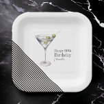 Plato De Papel Martini Cocktail 60th Birthday Party Paper Plates<br><div class="desc">Un sofisticado diseño para celebrar los 60 años con un fiesta de cócteles, un fiesta de cena o un festín de cumpleaños con esta moda, el elegante diseño del bar martini de cumpleaños puede ser personalizado para cualquier edad. Junto con el gráfico martini y aceitunas, un abanico de delgadas franjas...</div>