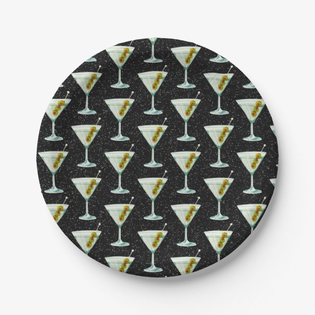 Plato De Papel Martini Cocktail Pattern (Anverso)