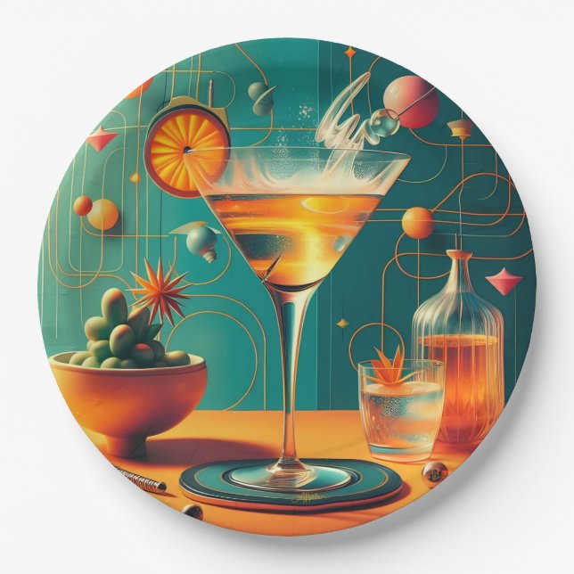 Plato De Papel Martini Cósmico Futurista Atómico (Anverso)