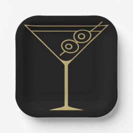 Plato De Papel Martini de Aceituna Dorado Moderno de Mitad de Sig