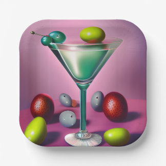 Plato De Papel Martini Retro Verde