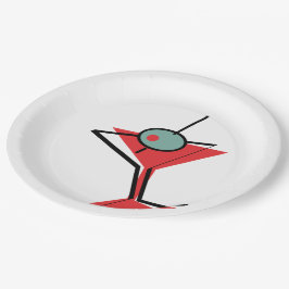 Plato De Papel Martini rojo retro