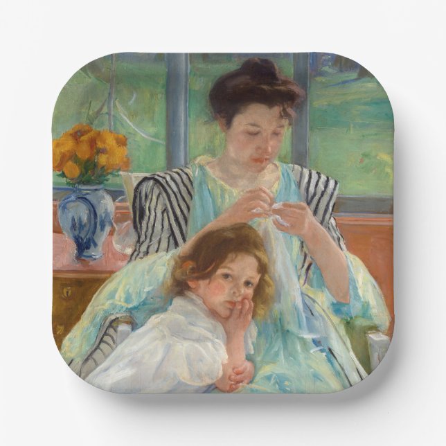 Plato De Papel Mary Cassatt - Joven Madre Cosiedo (Anverso)