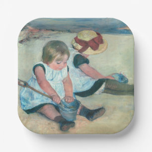 Plato De Papel Mary Cassatt - Niños jugando en la playa