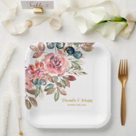 Plato De Papel MARY Watercolor Rosa Emerald Green Boda