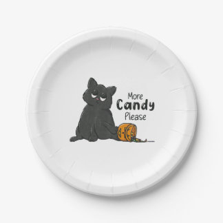 Plato De Papel Más dulces por favor Halloween gato negro
