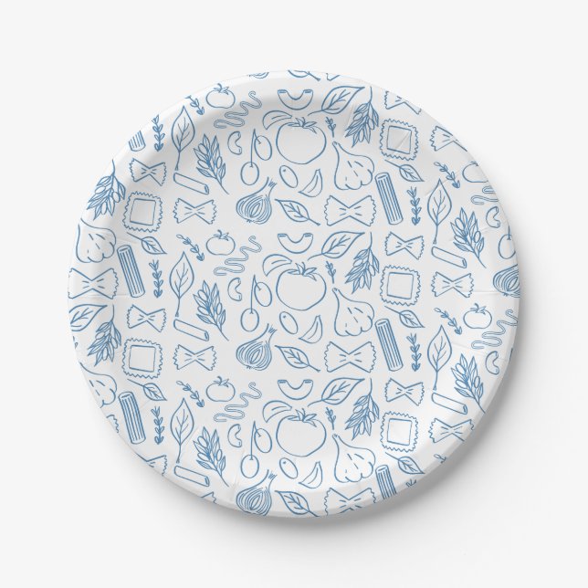Plato De Papel Más formas clásicas de pasta italiana azul y blanc (Anverso)