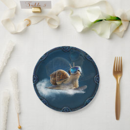 Plato De Papel Más fría que el resto, el caracol con snowboard.