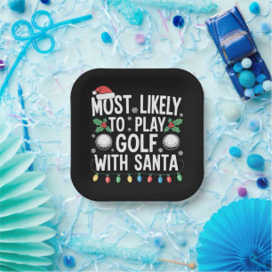 Plato De Papel Más Probable Que Juegue Golf Con Santa Familia Xma