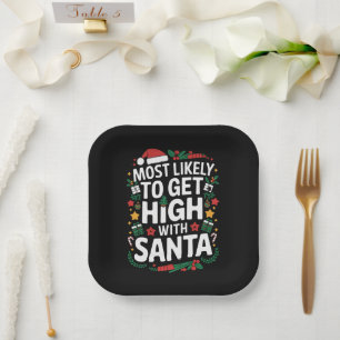 Plato De Papel Más Probable Que Se Emborrache Con Santa Navidad C