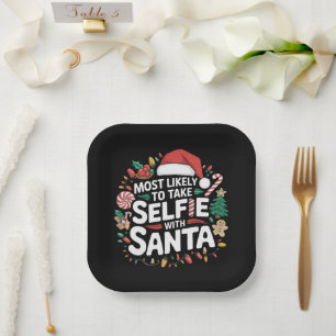 Plato De Papel Más Probable Que Tome Selfie Con Santa Familia Nav