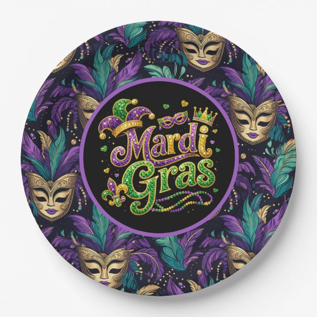 Plato De Papel Máscara de Mardi Gras (Anverso)