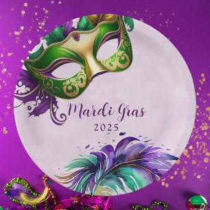 Plato De Papel Máscara de Mardi Gras 