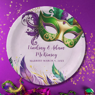 Plato De Papel Máscara de Mardi Gras 