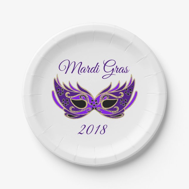 Plato De Papel Máscara de Mardi Gras 2018 (Anverso)