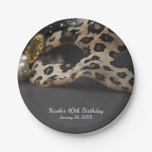 Plato De Papel Máscara de Mascarada de Leopardo y Cumpleaños con