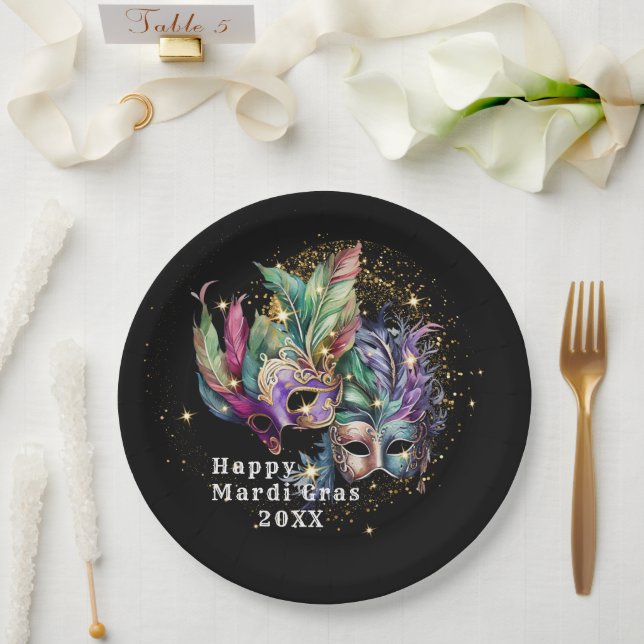 Plato De Papel Máscara de mascarada de Mardi Gras (Boda)