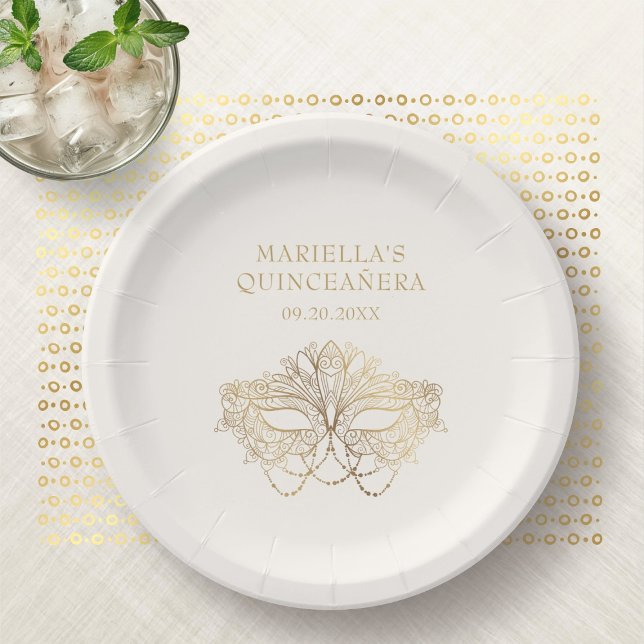 Plato De Papel Máscara de Mascarada Elegante Quinceanera (Subido por el creador)