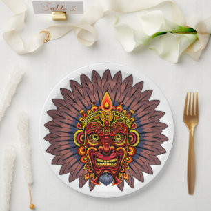 Plato De Papel Máscara ritual del rey guerrero tribal