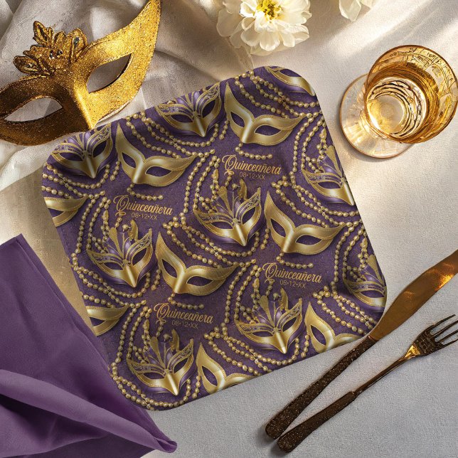 Plato De Papel Mascaradas Quinceanera Beads Máscaras Purple ID103 (Subido por el creador)