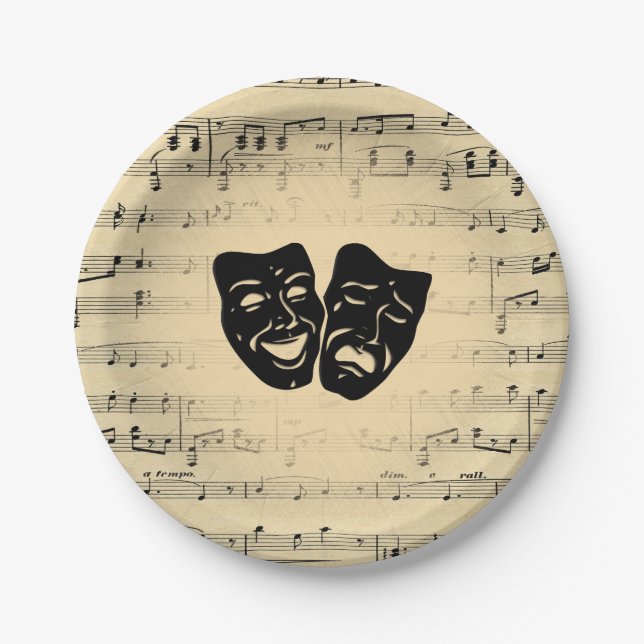 Plato De Papel Máscaras de teatro y música antigua (Anverso)