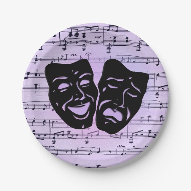 Plato De Papel Máscaras de teatro y música púrpura (Anverso)